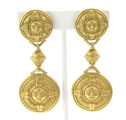 KIESELSTEIN CORD 18K YELLOW GOLD DOUBLE SUN FACE CLIP ON DANGLE EARRINGS (1 of 2)