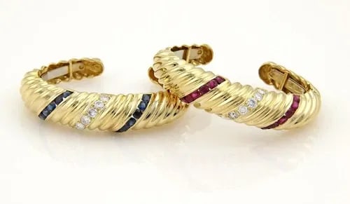 DIAMONDS & GEMS GOLD BRACELETS 18K YELLOW SET OF 2 CUFFS STYLE (1 of 2)