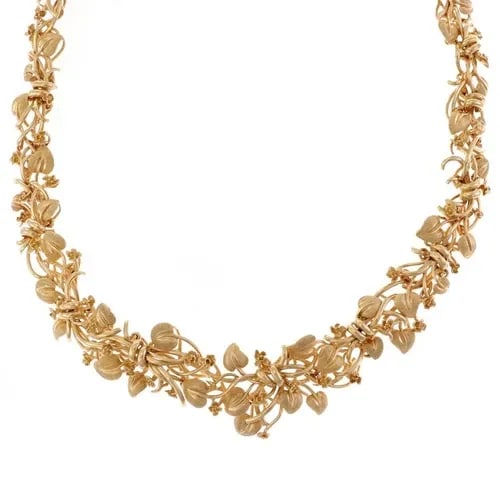 ART NOUVEAU NECKLACE GRADUATED 14K YELLOW GOLD FLORAL BOUQUET COLLAR (1 of 2)
