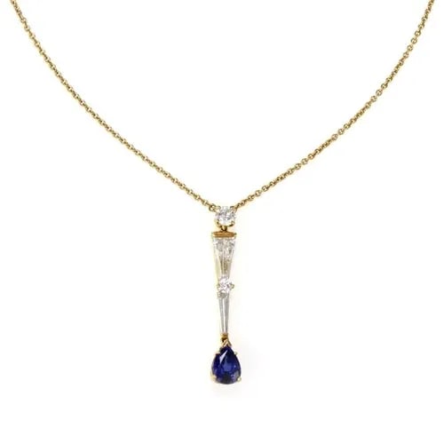 MIKIMOTO 5.50CT DIAMOND & SAPPHIRE 18K GOLD LONG PENDANT & CHAIN (1 of 2)
