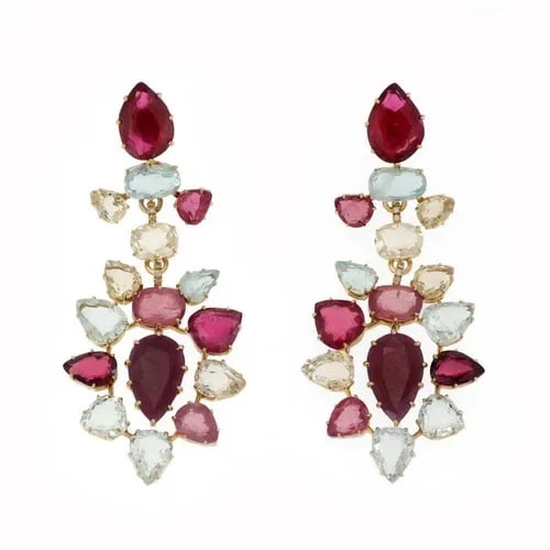 H.STERN AQUAMARINE TOURMALINE & GEMS 18K GOLD LONG DANGLE EARRINGS: H.STERN AQUAMARINE TOURMALINE & GEMS 18K GOLD LONG DANGLE EARRINGS H.Stern Aquamarine Tourmaline & Gems 18k Gold Long Dangle Earrings Description This gorgeous eye catching and authentic pair of earri