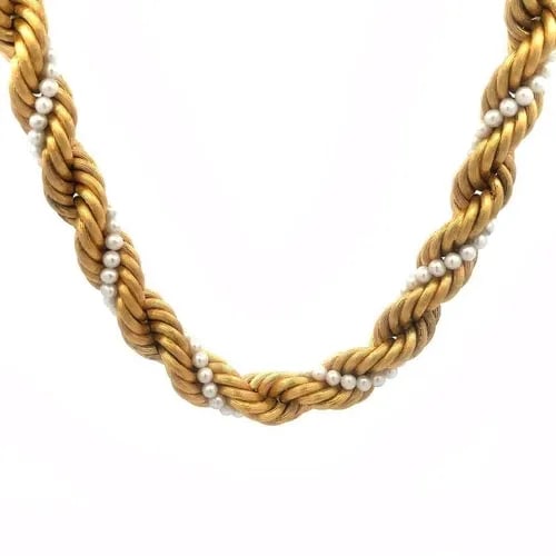 PEARLS 18K ROPE NECKLACE YELLOW GOLD TWISTED SATIN THICK ROPE STYLE (1 of 2)