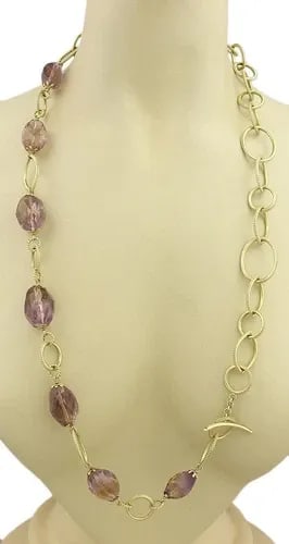 AMETHYST GOLD NECKLACE BRACELET 18K GOLD BEADS DETACHABLE LINKS 33"L 170GRM (1 of 2)
