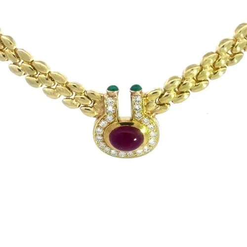 DIAMOND RUBY GOLD NECKLACE 18K YELLOW GENTIANE RICE LINK STYLE (1 of 2)