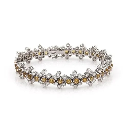 ESTATE 13.60CTW DIAMOND CITRINE 18K WGOLD 12.5MM WIDE FLORAL LINK BRACELET (1 of 2)