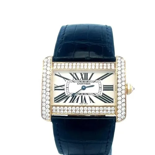 CARTIER TANK DIVAN WATCH DIAMOND BEZEL 18K GOLD CASE LEATHER BAND QUARTZ (1 of 2)