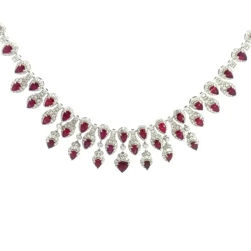 RUBY DIAMOND GOLD BIB NECKLACE 18K WHITE 13.5CT TEARDROP 3 ROW DESIGN (1 of 2)