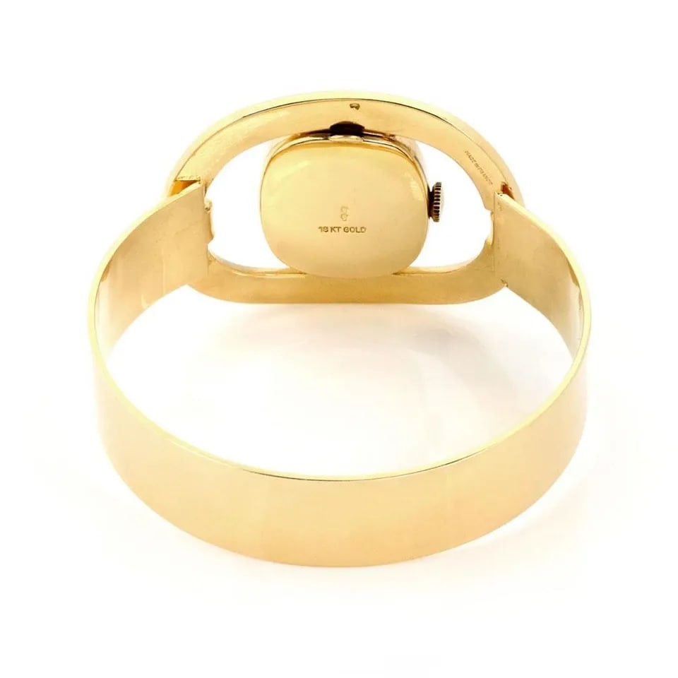 GUCCI VINTAGE 18K YELLOW GOLD LADIES FANCY HORSE STIRRUP MOTIF WRIST WATCH - 2