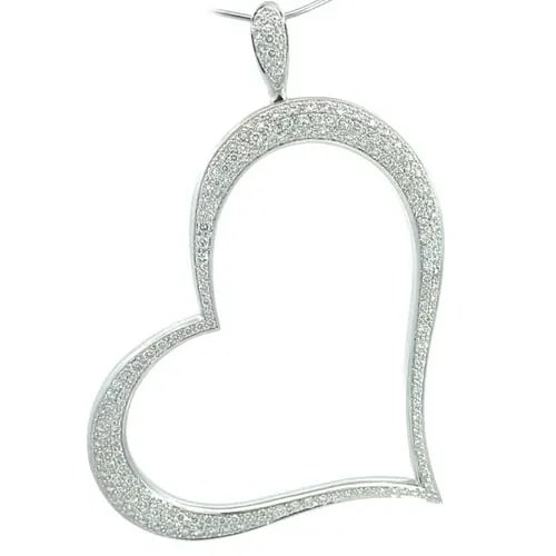 PIAGET 3CT PAVE DIAMOND 18K WHITE GOLD EXTRA LARGE HEART PENDANT: PIAGET 3CT PAVE DIAMOND 18K WHITE GOLD EXTRA LARGE HEART PENDANT This stunning authentic pendant is by Piaget, it is crafted from 18k white gold with a fine polished finish. The pendant features an ex