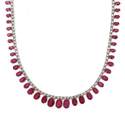 ESTATE 32.67CT RUBY DIAMOND 14K GOLD GRADUATED COLLAR NECKLACE AIG PAPERS: ESTATE 32.67CT RUBY DIAMOND 14K GOLD GRADUATED COLLAR NECKLACE AIG PAPERS Estate 32.67ct Ruby Diamond 14k Gold Graduated Collar Necklace copy of AIG Papers Description This is a magnificent full circl