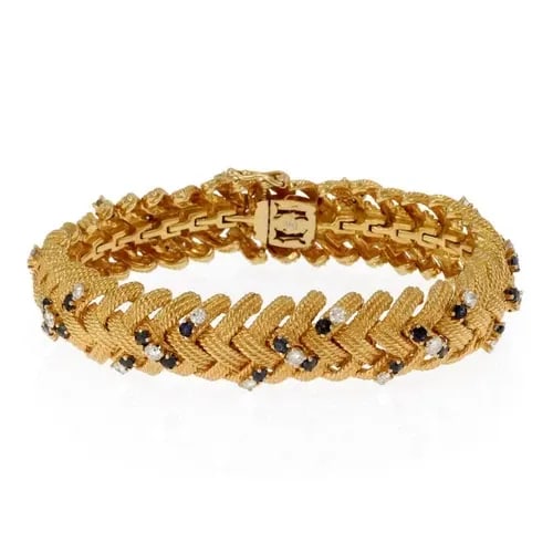 BRACELET DIAMOND & GEMSTONE 14K YELLOW GOLD BASKET WEAVE ESTATE (1 of 2)