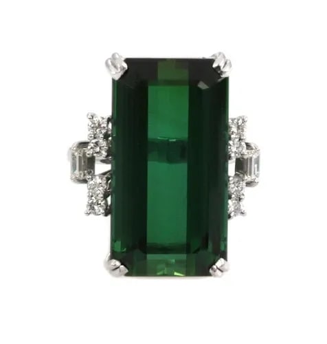 H.STERN TOURMALINE GOLD DIAMOND RING 18K WHITE GOLD RECTANGLE CUT (1 of 2)