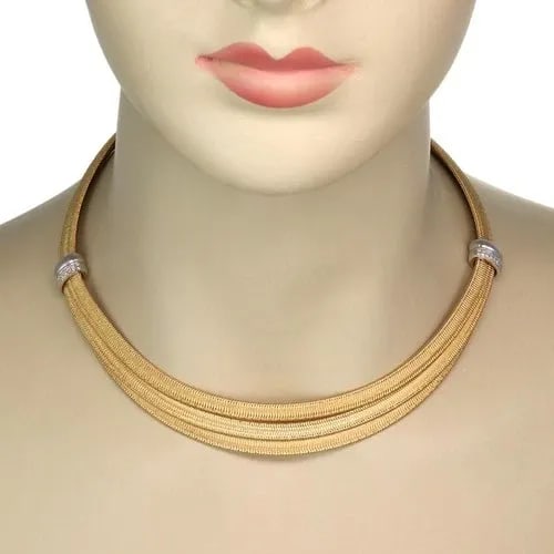 ROBERTO COIN DIAMOND 18K GOLD TRIPLE BASKET WEAVE FLEX COLLAR NECKLACE (1 of 2)