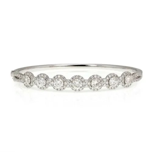 MODERN 3.18CT DIAMOND 18K WHITE GOLD ROSETTE BANGLE BRACELET (1 of 2)