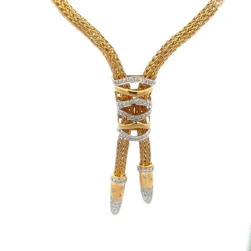 DIAMOND GOLD BOLO NECKLACE 18K YELLOW 5MM MESH CHAIN FANCY CENTERPIECE (1 of 2)