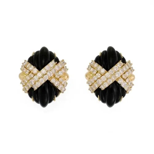 HAMMERMAN BROTHERS EARRINGS DIAMOND ONYX HUGGIE (1 of 2)