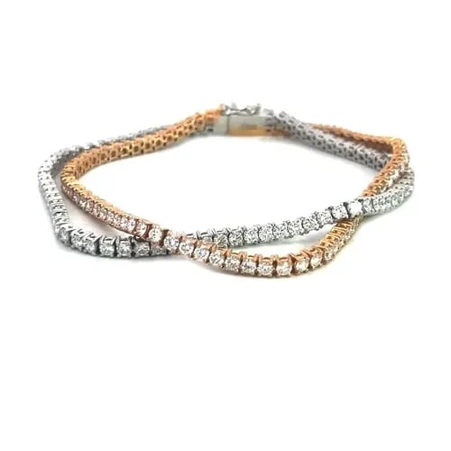 LEO PIZZO GOLD BRACELET CROSSOVER DIAMOND 6CT 18K WHITE ROSE DOUBLE STRAND: LEO PIZZO GOLD BRACELET CROSSOVER DIAMOND 6CT 18K WHITE ROSE DOUBLE STRAND This Leo Pizzo diamond crossover gold bracelet is a stunning piece of fine jewelry featuring a double strand design with a cr