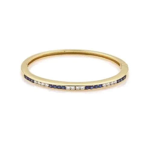 TIFFANY & CO. 1.60CT DIAMOND SAPPHIRE 18K YELLOW GOLD BANGLE BRACELET (1 of 2)