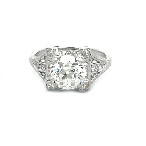 ART DECO DIAMOND RING EUROPEAN CUT 2.15 CT PLATINUM MILGRAIN STYLE SOLIRAIRE (1 of 2)