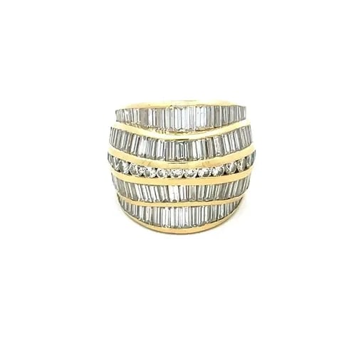 KRYPELL DIAMOND GOLD RING 18K YELLOW LARGE DOME STYLE BAGUETTE & ROUND (1 of 2)