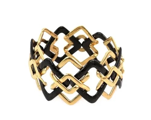 VALENTIN MAGRO 18K GOLD HAMMERED WIDE GEOMETRIC LINK BANGLE BRACELET (1 of 2)
