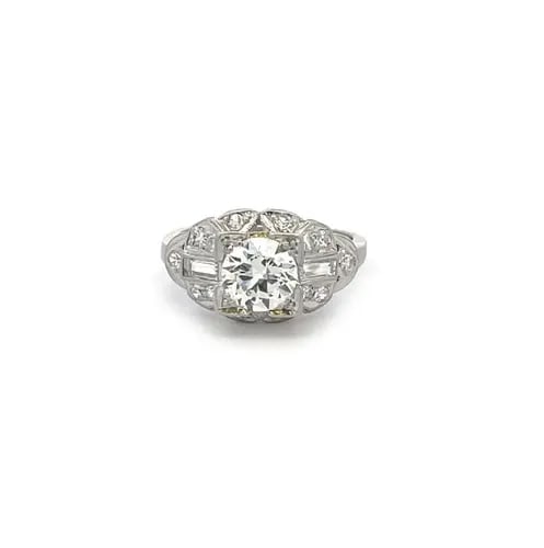 DIAMOND PLATINUM RING MILGRAIN FLORAL SIZE 4.75 ART DECO (1 of 2)