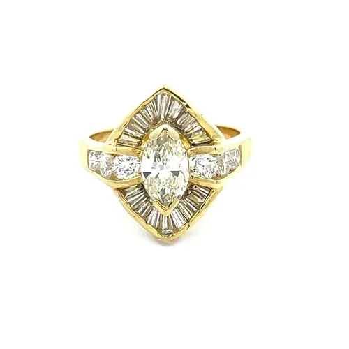 DIAMOND MARQUIE SOLITAIRE RING 18K YELLOW GOLD COCKTAIL RHOMBUS SHAPE 1.70CT (1 of 2)