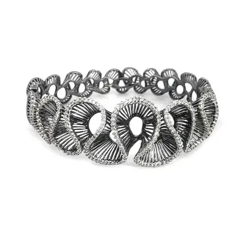 DIAMOND GOLD FANCY BRACELET 2.72CT 18K GRADUATED SCALLOP STYLE (1 of 2)
