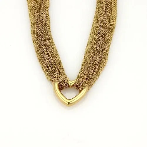 TIFFANY & CO 18K YELLOW GOLD HEART PENDANT MULTICHAIN TOGGLE CLASP NECKLACE: TIFFANY & CO 18K YELLOW GOLD HEART PENDANT MULTICHAIN TOGGLE CLASP NECKLACE Tiffany & Co 18k Yellow Gold Heart Pendant Multichain Toggle Clasp Necklace Description This authentic necklace is from Tiff