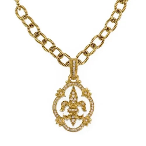 JUDITH RIPKA NECKLACE DIAMOND 18K YELLOW GOLD FLEUR DE LIS PENDANT & CHAIN (1 of 2)