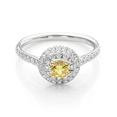 TIFFANY & CO. SOLESTE WHITE & FANCY INTENCE YELLOW DIAMOND PLATINUM RING W/PAPER (1 of 2)