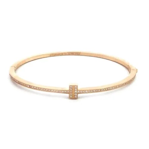 TIFFANY T HINGED DIAMOND BANGLE 18K ROSE GOLD NARROW STYLE (1 of 2)