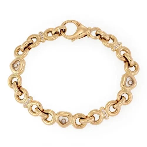 CHOPARD HAPPY DIAMOND 18K YELLOW GOLD HEARTS RING LINK BRACELET: CHOPARD HAPPY DIAMOND 18K YELLOW GOLD HEARTS RING LINK BRACELET Chopard Happy Diamond 18k Yellow Gold Hearts Ring Link Bracelet Description This is a lovely authentic bracelet by Chopard from the Happ