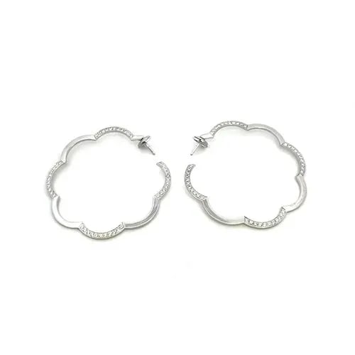 CHANEL CAMELLIA DIAMOND GOLD EARRINGS 18K WHITE FLORAL HOOP STYLE POUCH: CHANEL CAMELLIA DIAMOND GOLD EARRINGS 18K WHITE FLORAL HOOP STYLE POUCH From the Camellia Collection by CHANEL, this eye-catching large pair of flower hoop earrings features a beautiful open style cam