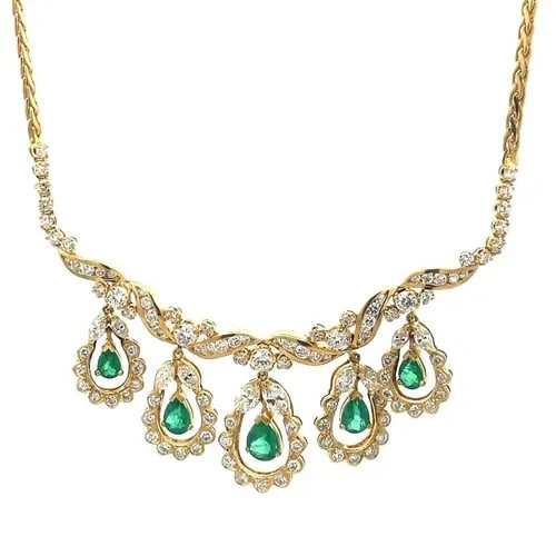 EMERALD GOLD DIAMOND NECKLACE 5.75CT 18K YELLOW BIB STYLE UNOAERRE DRESS UP (1 of 2)