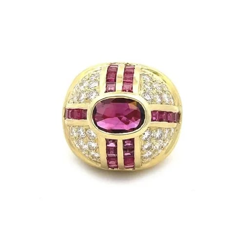 RUBY & DIAMOND GOLD RING 14K YELLOW ESTATE HIGH DOME SHAPE (1 of 2)