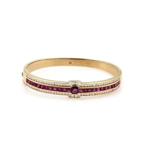 DIAMOND GOLD BANGLE GEMSTONE 14K YELLOW GOLD HINGED STYLE (1 of 2)