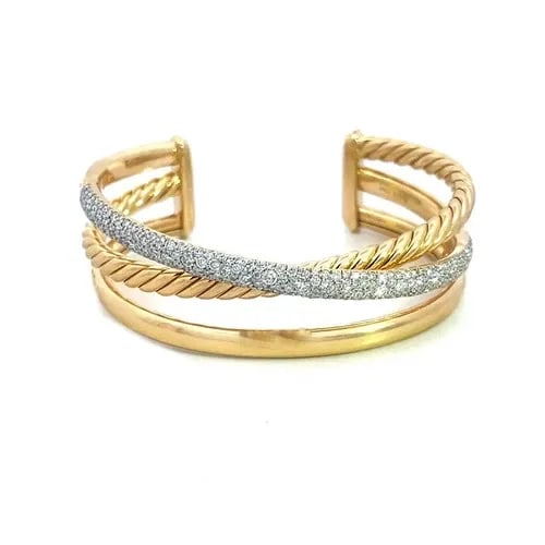 DAVID YURMAN CROSSOVER GOLD BRACELET DIAMOND 18K YELLOW 3 BAND CUFF STYLE (1 of 2)