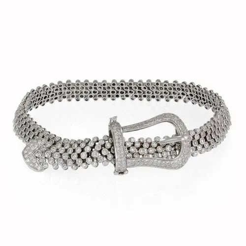CLASSIC 5.76CT DIAMOND 18K WHITE GOLD FANCY BELT BUCKLE BRACELET (1 of 2)