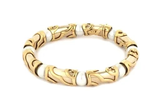 GOLD PEARLS BRACELET 18K YELLOW FANCY TUBE LINK BRACELET? STYLE (1 of 2)