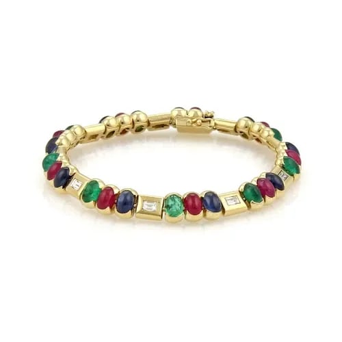 DIAMOND & GEMS GOLD BRACELET 18K YELLOW OVAL LINK (1 of 2)