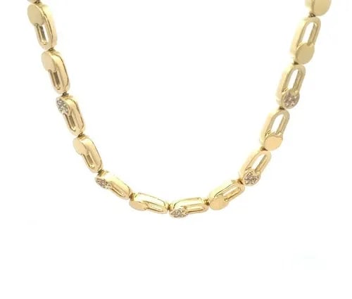 SPRITZER & FUHRMANN NECKLACE DIAMOND 18K YELLOW GOLD PADLOCK LINK COLLAR: SPRITZER & FUHRMANN NECKLACE DIAMOND 18K YELLOW GOLD PADLOCK LINK COLLAR This chic authentic collar necklace is by designer Spritzer & Fuhrmann, it is crafted from 18k yellow gold with a fine polished