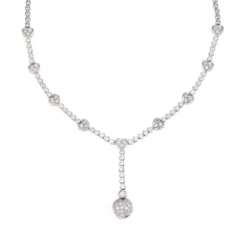 DIAMOND LARIAT NECKLACE 18K WHITE GOLD HEART MOTIF (1 of 2)