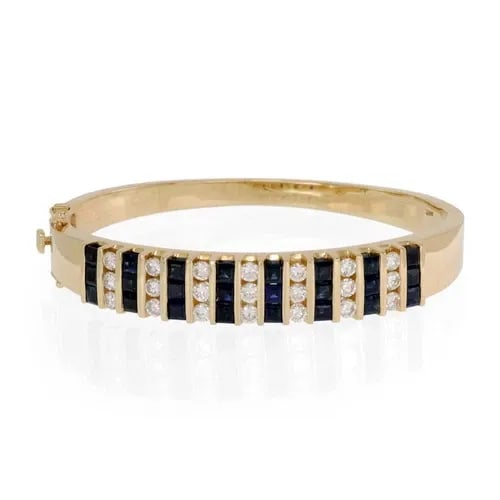 DERCO SIGNED 6.30CT DIAMOND SAPPHIRE 14K YELLOW GOLD HINGE BANGLE (1 of 2)
