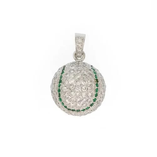 GORGEOUS 6.50CT DIAMOND EMERALD 14K WHITE GOLD BASEBALL CHARM PENDANT: GORGEOUS 6.50CT DIAMOND EMERALD 14K WHITE GOLD BASEBALL CHARM PENDANT Gorgeous 6.50ct Diamond Emerald 14k White Gold Baseball Charm Pendant Description This is a beautiful pendant, iconic in its desig
