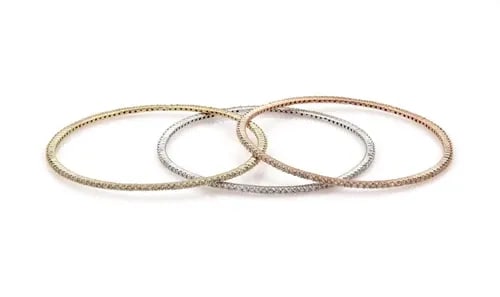 ELEGANT 14K TRICOLOR GOLD 5.25CTW DIAMOND SET OF 3 BANGLES: ELEGANT 14K TRICOLOR GOLD 5.25CTW DIAMOND SET OF 3 BANGLES Elegant 14k Tricolor Gold 5.25ctw Diamond Set of 3 Bangles Description This lovely set of 3 bangles are crafted from 14k rose, yellow and whi