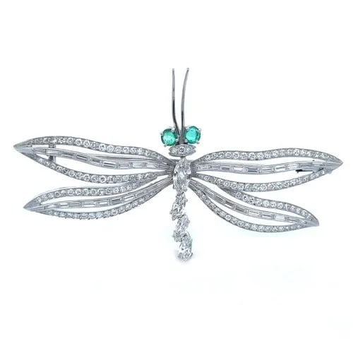 BROOCH PLATINUM DIAMOND & GEMSTONES LARGE DRAGONFLY FRANCE (1 of 2)