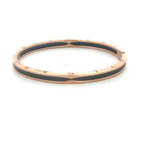 BVLGARI B.ZERO1 GOLD BRACELET 18K ROSE BLACK CERAMIC HINGED BANGLE W/BOX 7.25" (1 of 2)