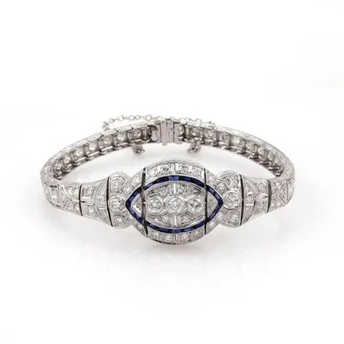 ART DECO PLATINUM BRACELET 2.75CT DIAMOND SAPPHIRE FANCY MILGRAIN (1 of 2)