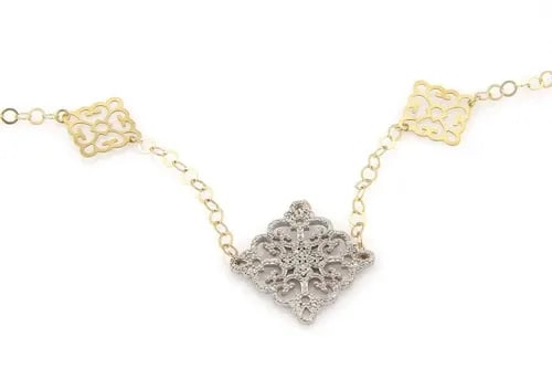 DIAMOND GOLD LONG NECKLACE 4.90CT 14K TWO TONE DOUBLE SIDE LATTICE STYLE (1 of 2)